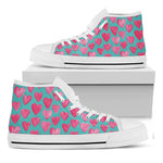 Pink And Teal Watercolor Heart Print White High Top Shoes