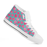 Pink And Teal Watercolor Heart Print White High Top Shoes