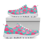 Pink And Teal Watercolor Heart Print White Sneakers