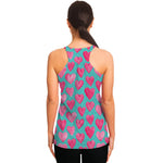 Pink And Teal Watercolor Heart Print Women's Racerback Tank Top
