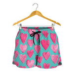 Pink And Teal Watercolor Heart Print Women's Shorts