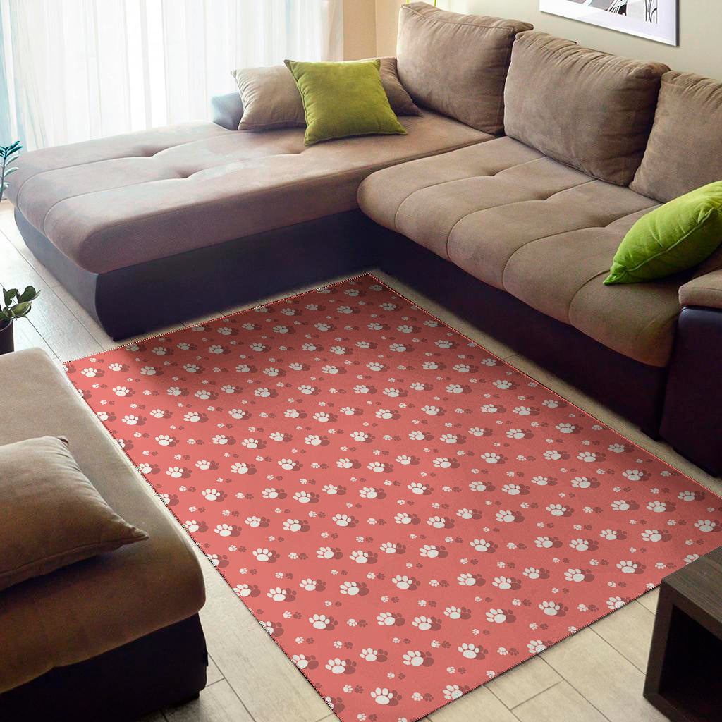 Pink And White Animal Paw Pattern Print Area Rug