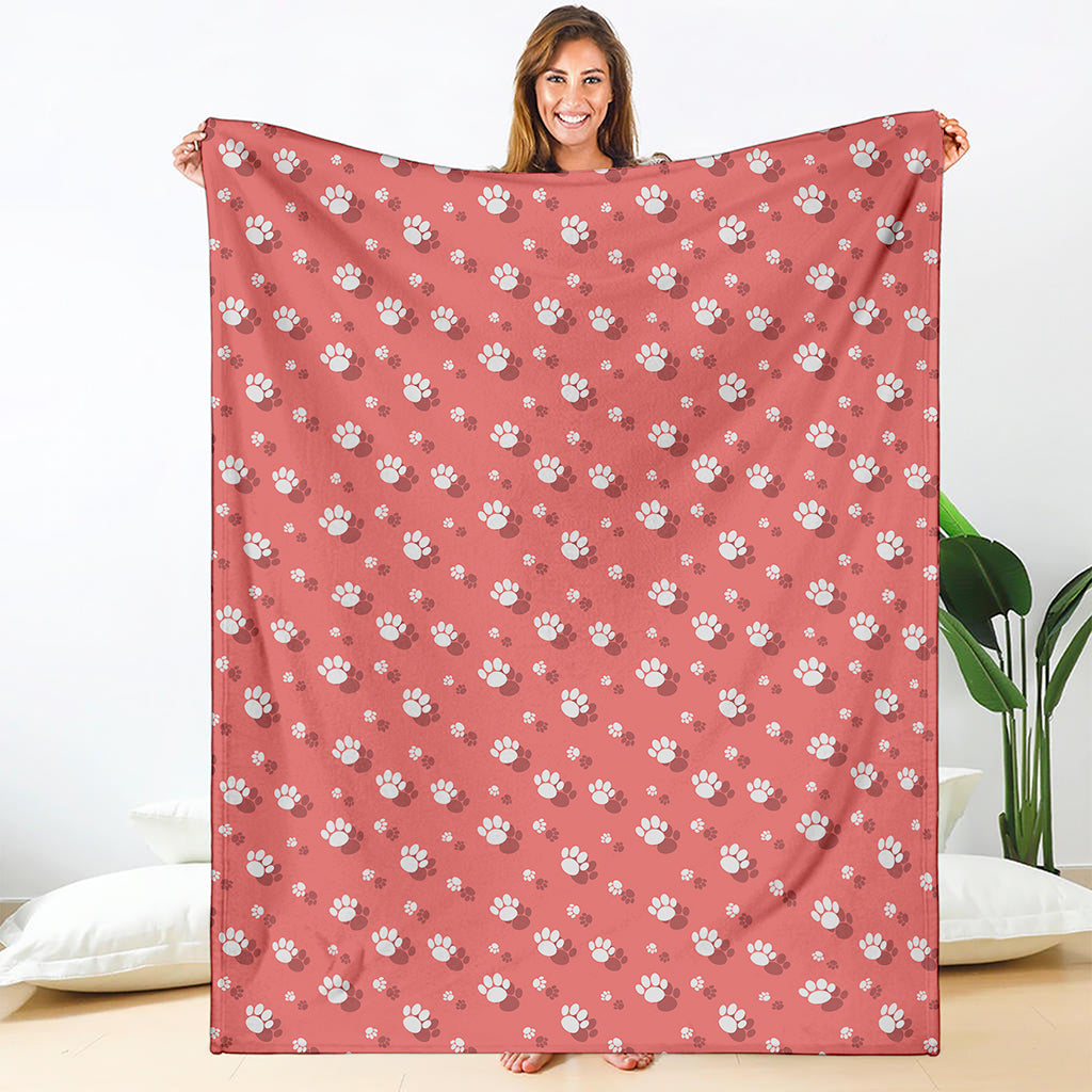 Pink And White Animal Paw Pattern Print Blanket