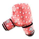 Pink And White Animal Paw Pattern Print Boxing Gloves