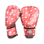 Pink And White Animal Paw Pattern Print Boxing Gloves