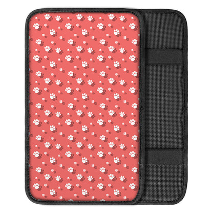 Pink And White Animal Paw Pattern Print Car Center Console Cover