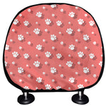 Pink And White Animal Paw Pattern Print Car Headrest Covers