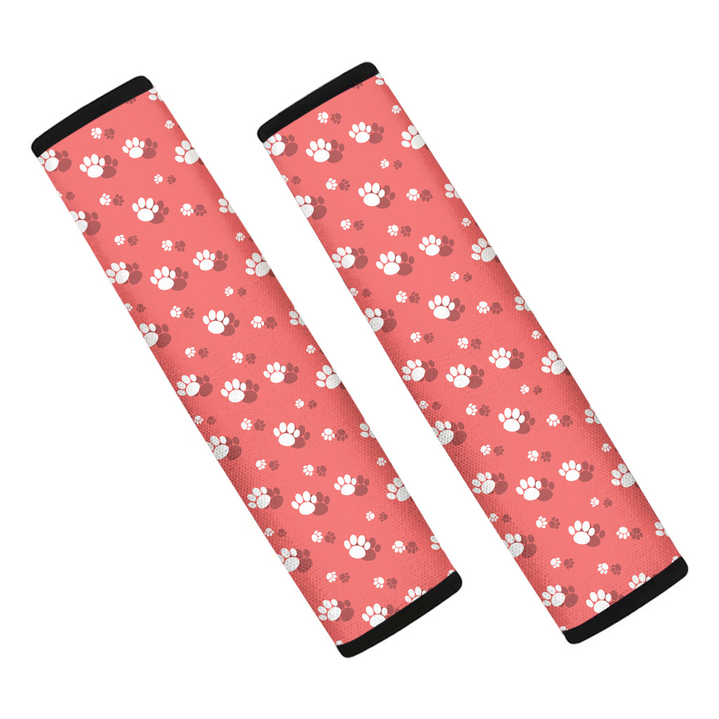 Pink And White Animal Paw Pattern Print Car Seat Belt Covers