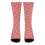 Pink And White Animal Paw Pattern Print Crew Socks