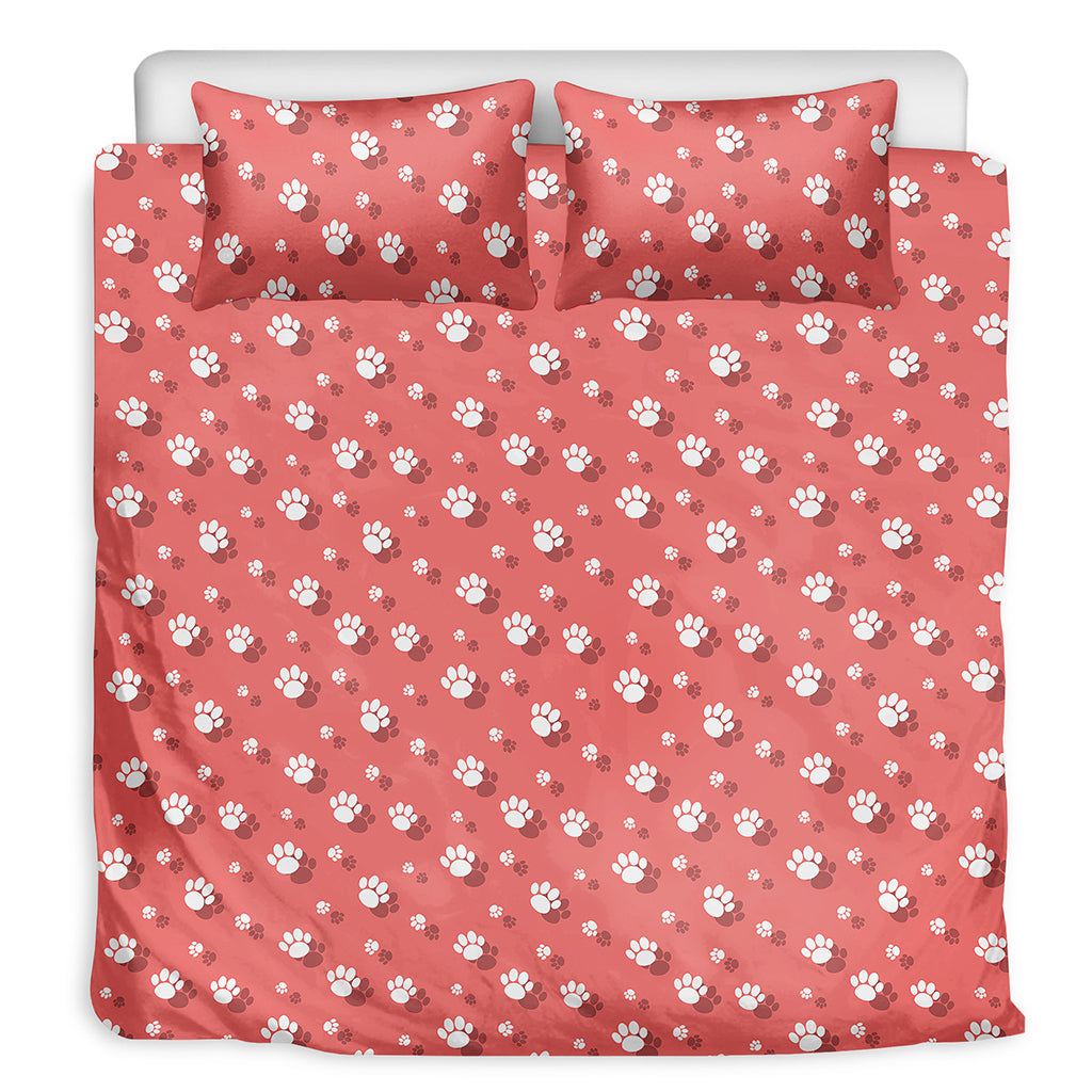 Pink And White Animal Paw Pattern Print Duvet Cover Bedding Set