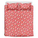 Pink And White Animal Paw Pattern Print Duvet Cover Bedding Set