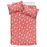 Pink And White Animal Paw Pattern Print Duvet Cover Bedding Set