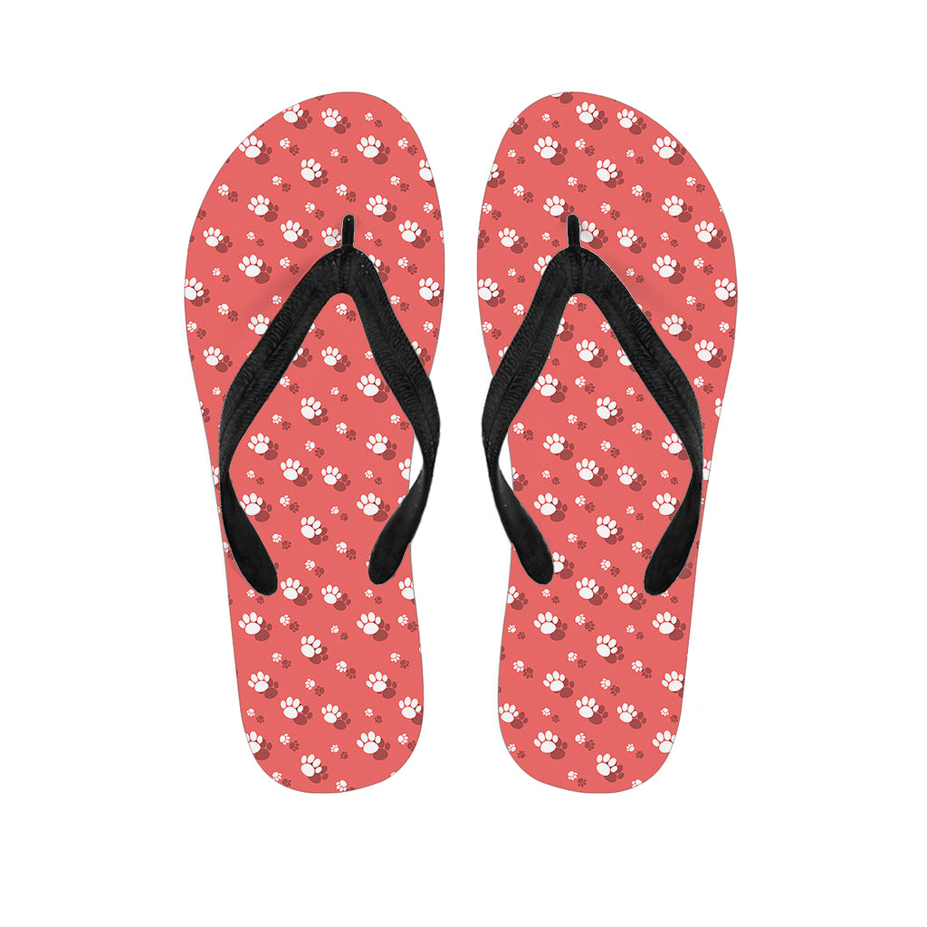 Pink And White Animal Paw Pattern Print Flip Flops