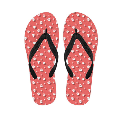 Pink And White Animal Paw Pattern Print Flip Flops