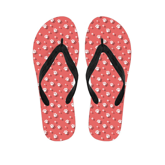 Pink And White Animal Paw Pattern Print Flip Flops