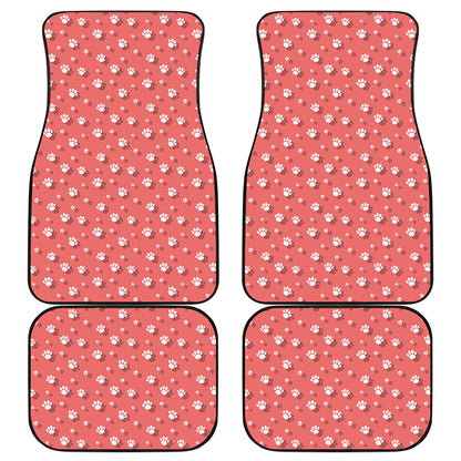 Pink And White Animal Paw Pattern Print Front and Back Car Floor Mats