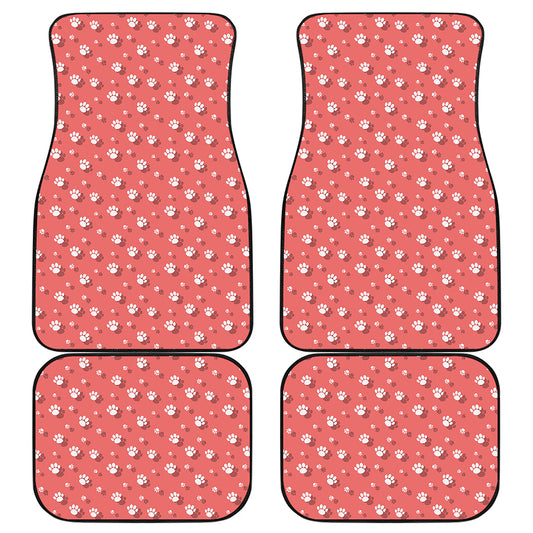 Pink And White Animal Paw Pattern Print Front and Back Car Floor Mats