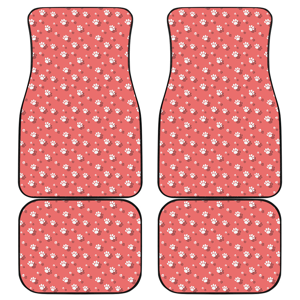 Pink And White Animal Paw Pattern Print Front and Back Car Floor Mats