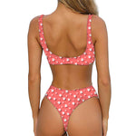 Pink And White Animal Paw Pattern Print Front Bow Tie Bikini