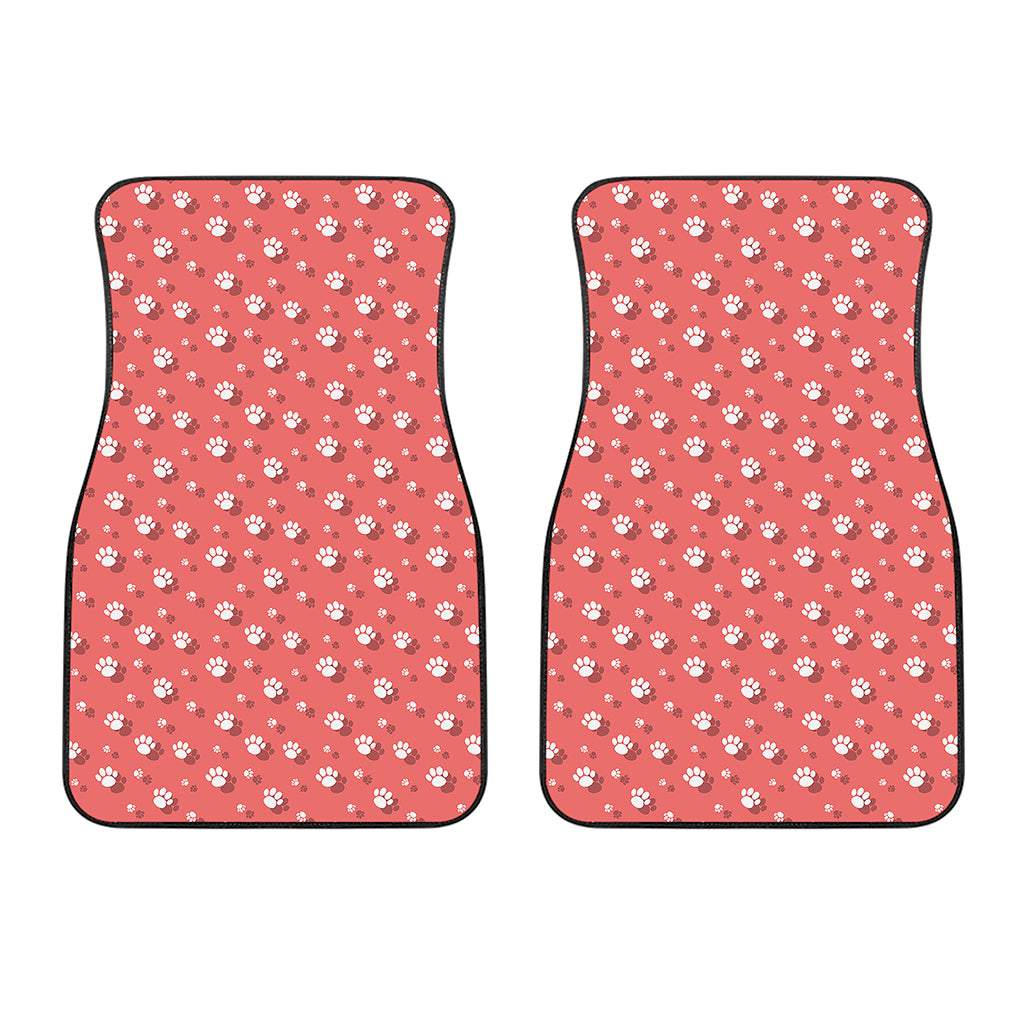 Pink And White Animal Paw Pattern Print Front Car Floor Mats