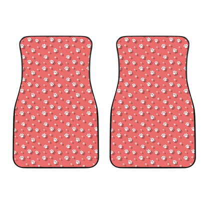 Pink And White Animal Paw Pattern Print Front Car Floor Mats