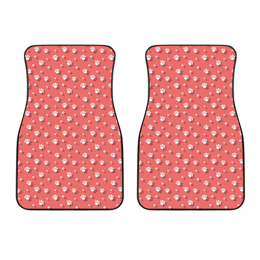 Pink And White Animal Paw Pattern Print Front Car Floor Mats
