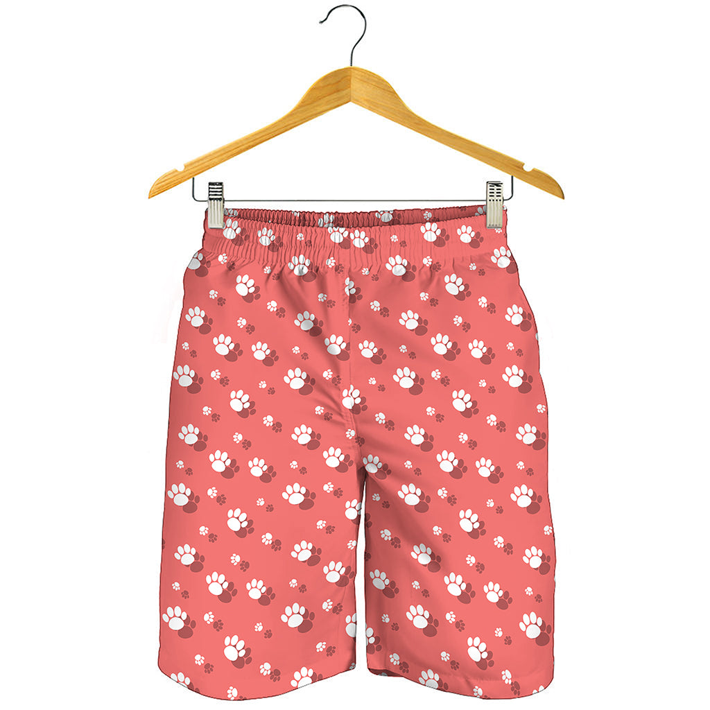 Pink And White Animal Paw Pattern Print Men's Shorts
