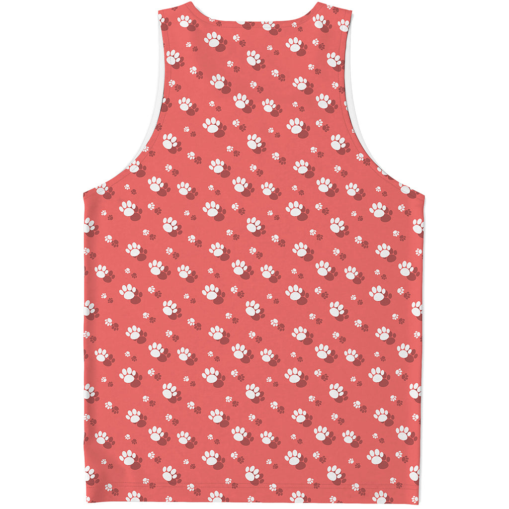 Pink And White Animal Paw Pattern Print Men's Tank Top