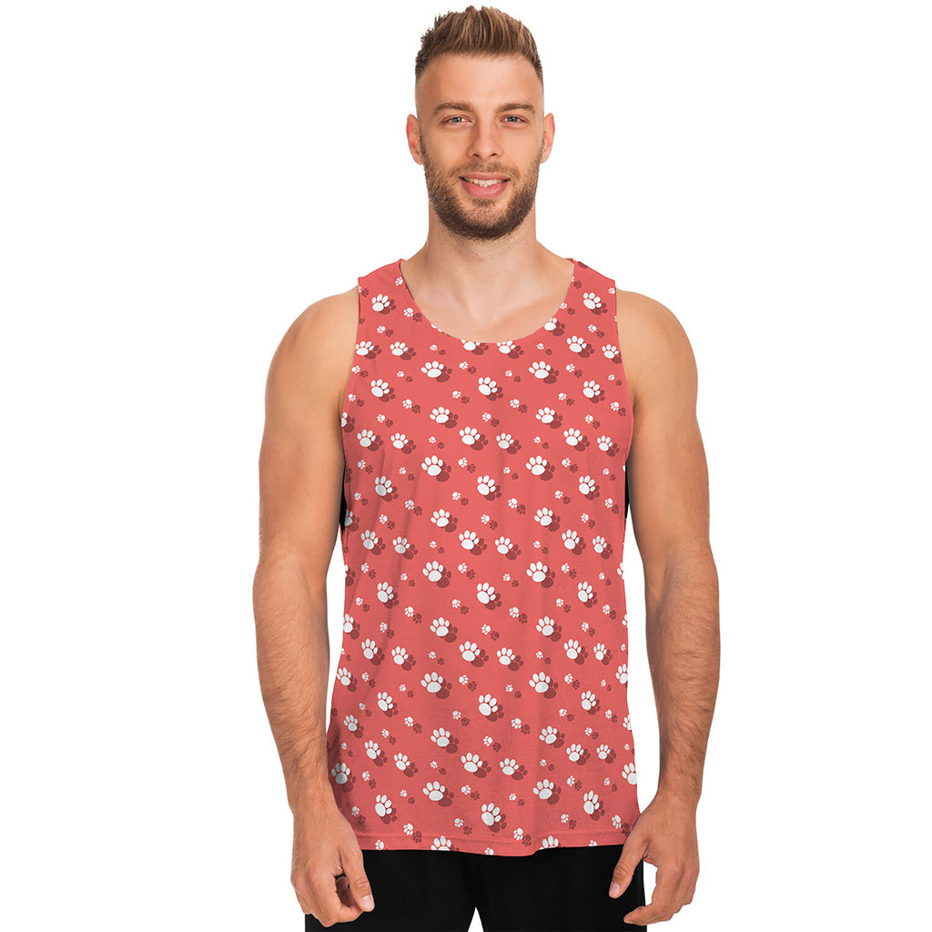 Pink And White Animal Paw Pattern Print Men's Tank Top
