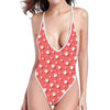 Pink And White Animal Paw Pattern Print One Piece High Cut Swimsuit