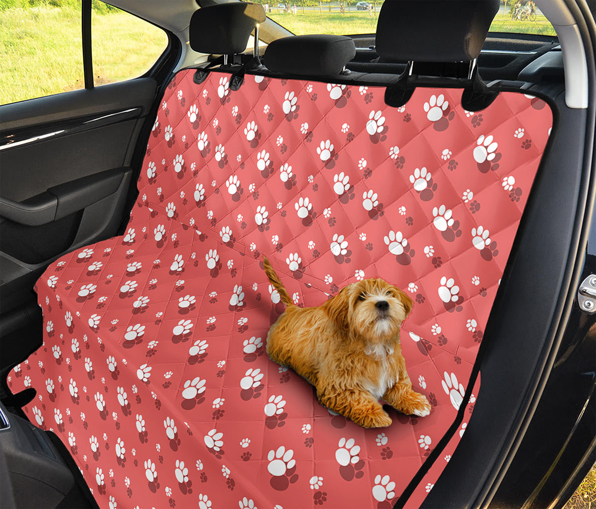 Pink And White Animal Paw Pattern Print Pet Car Back Seat Cover