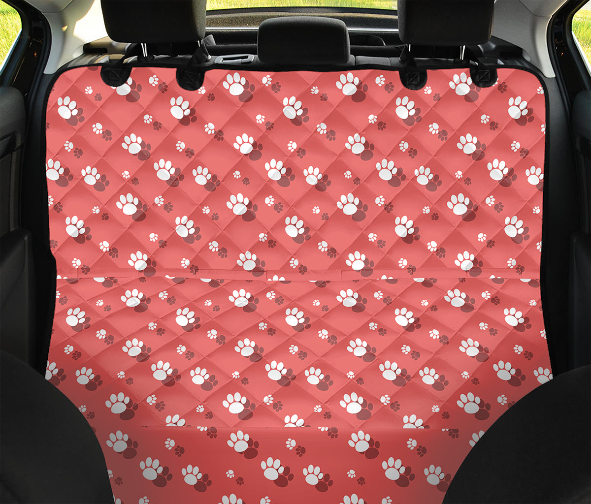 Pink And White Animal Paw Pattern Print Pet Car Back Seat Cover