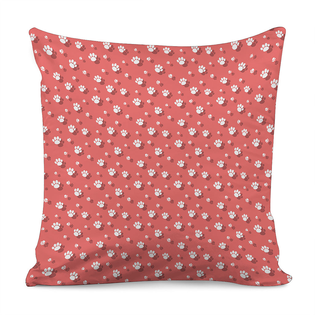 Pink And White Animal Paw Pattern Print Pillow Cover