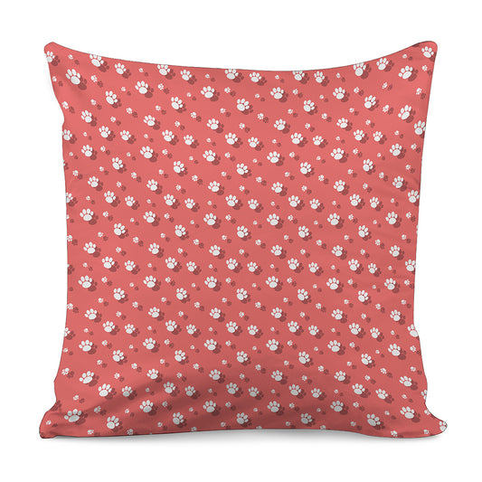 Pink And White Animal Paw Pattern Print Pillow Cover