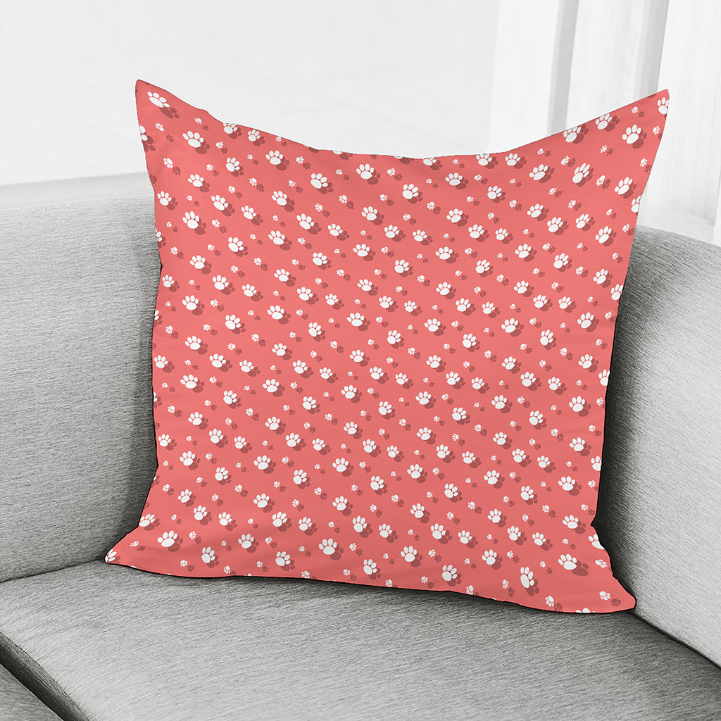 Pink And White Animal Paw Pattern Print Pillow Cover