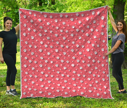 Pink And White Animal Paw Pattern Print Quilt