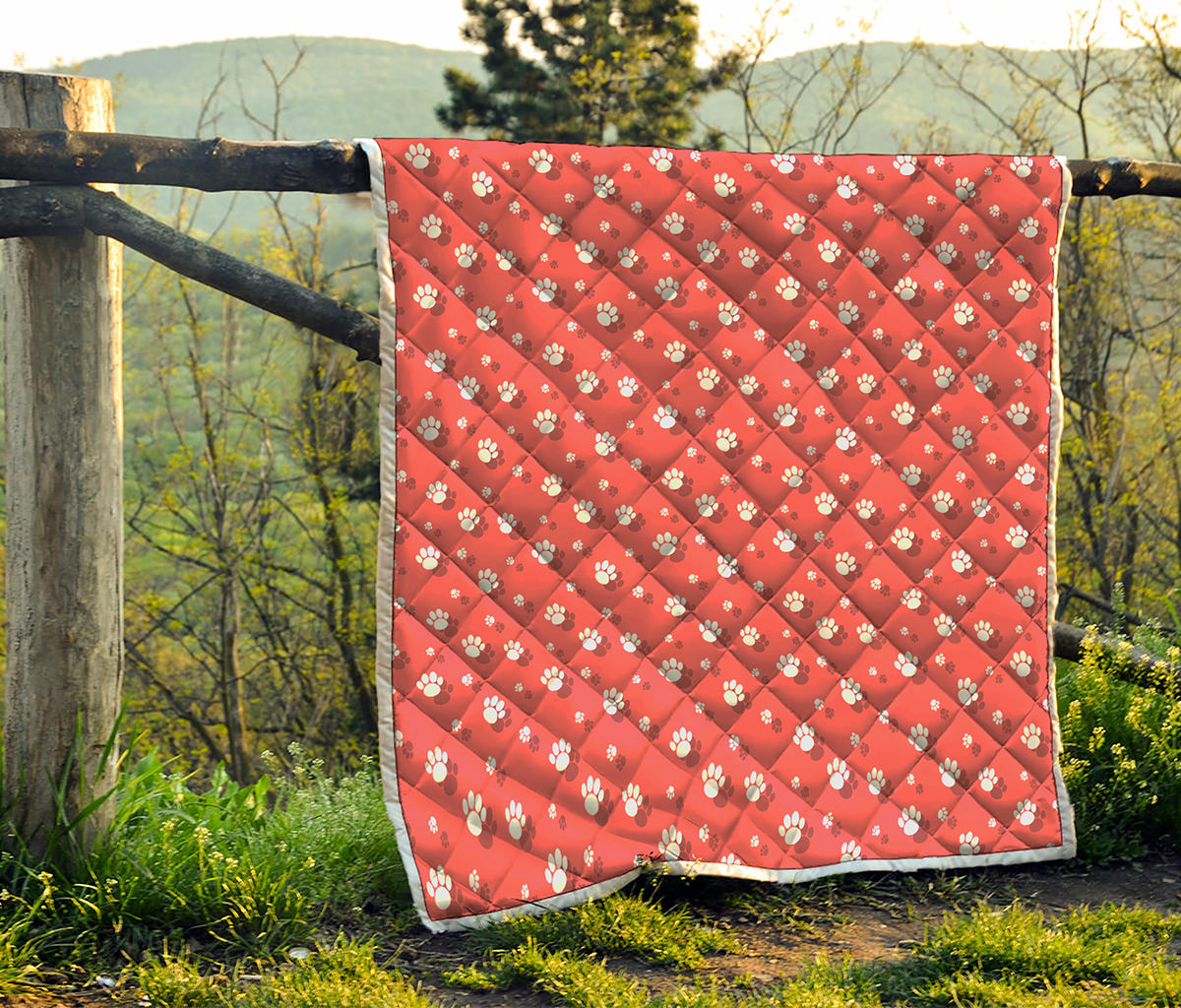 Pink And White Animal Paw Pattern Print Quilt