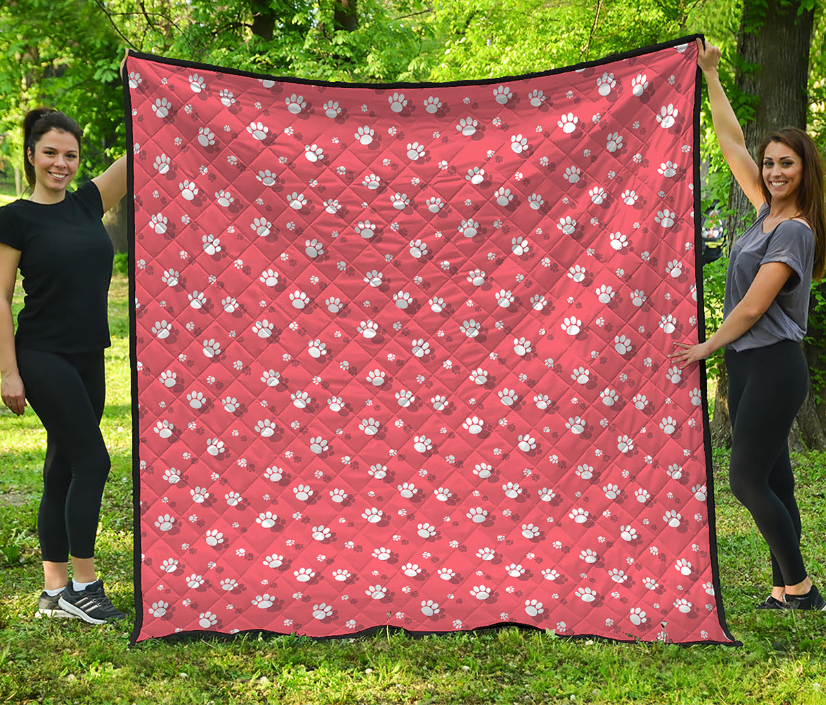 Pink And White Animal Paw Pattern Print Quilt