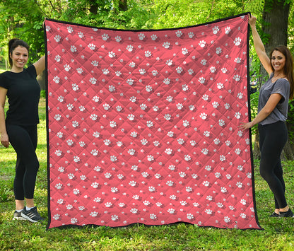 Pink And White Animal Paw Pattern Print Quilt