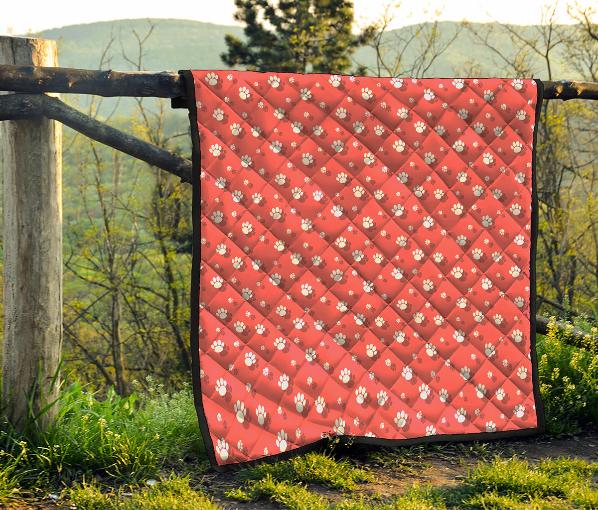 Pink And White Animal Paw Pattern Print Quilt