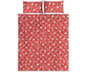 Pink And White Animal Paw Pattern Print Quilt Bed Set