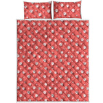 Pink And White Animal Paw Pattern Print Quilt Bed Set
