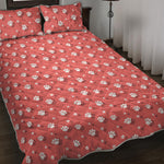 Pink And White Animal Paw Pattern Print Quilt Bed Set