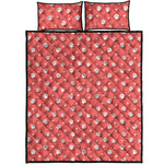 Pink And White Animal Paw Pattern Print Quilt Bed Set