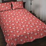 Pink And White Animal Paw Pattern Print Quilt Bed Set