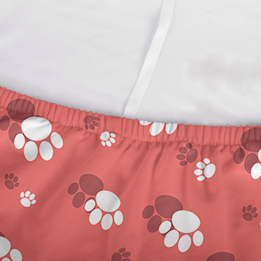 Pink And White Animal Paw Pattern Print Sofa Cover