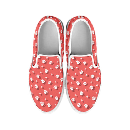 Pink And White Animal Paw Pattern Print White Slip On Shoes