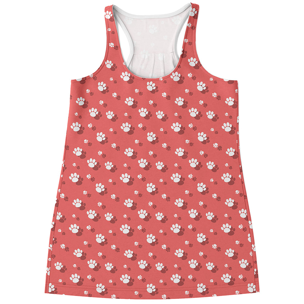 Pink And White Animal Paw Pattern Print Women's Racerback Tank Top