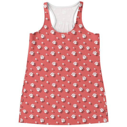 Pink And White Animal Paw Pattern Print Women's Racerback Tank Top