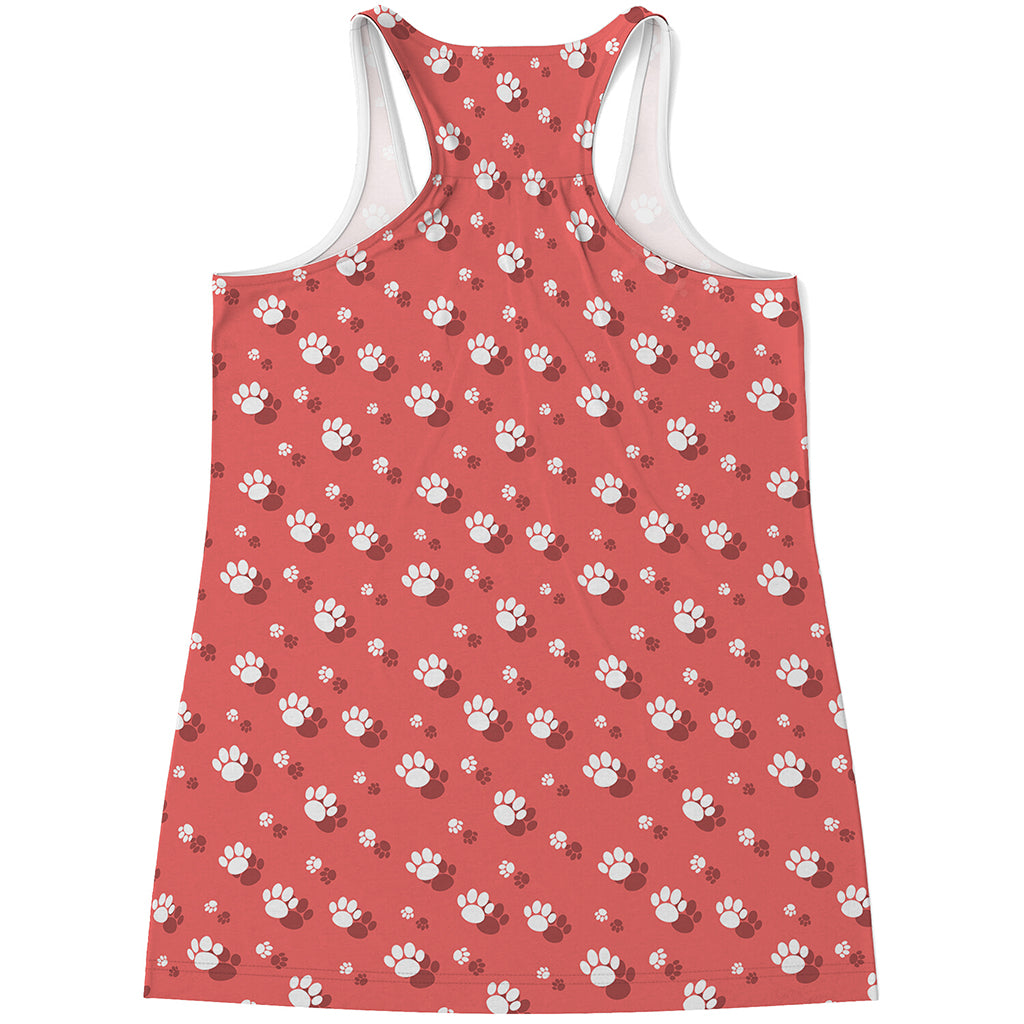Pink And White Animal Paw Pattern Print Women's Racerback Tank Top